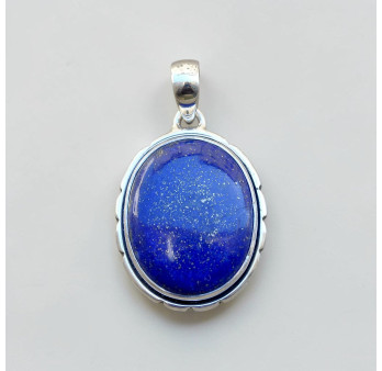 Pendentif ovale argent et pierre en lapis lazuli