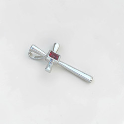 Petit pendentif croix fine argent pierre Grenat