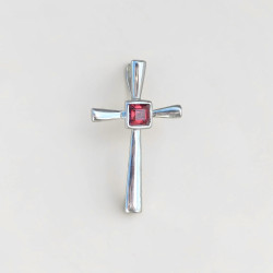 Petit pendentif croix fine argent pierre Grenat
