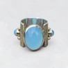 Bague anneau large pierre ovale cabochon en Calcédoine T50/55