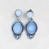 Boucles d'oreilles argent ciselé ethnique et 2 pierres de lune