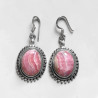 Boucles d'oreilles ovales en Rhodochrosite et argent strié