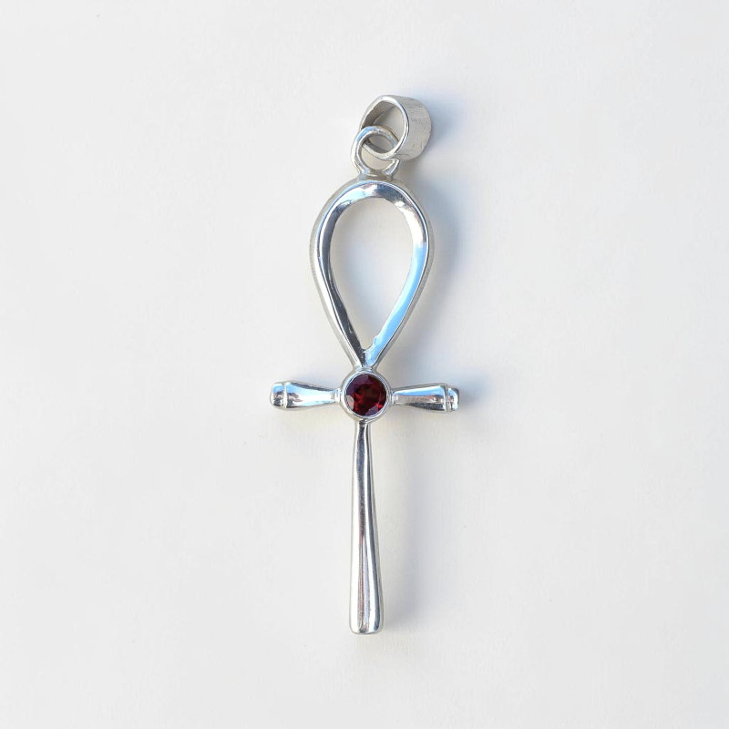 Pendentif Signe de vie égyptien fine en argent et pierre Grenat