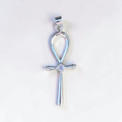 Pendentif Croix de vie argent et Pierre de lune (blanc)