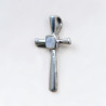 Petit pendentif croix fine en argent et Pierre de lune (blanc)