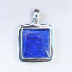 Pendentif carré en argent plat et en pierre Lapis lazuli