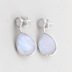 Grandes boucles en argent et 2 Pierres de lune facettées