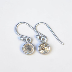 Petites boucles d'oreilles en argent et pierre Citrine ronde facettée