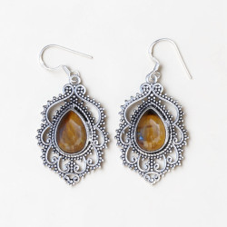 Grandes boucles d'oreilles argent ethniques pierre en oeil de tigre