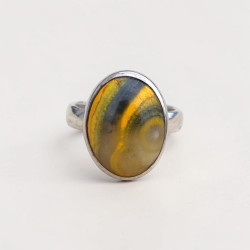Bague ovale en argent et pierre Jaspe bourdon T51