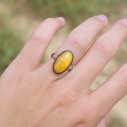 Bague ovale en argent et pierre Jaspe bourdon T51