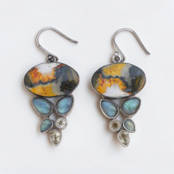 Boucles d'oreilles et argent 6 pierres Jaspe bourdon Labradorite et Citrine