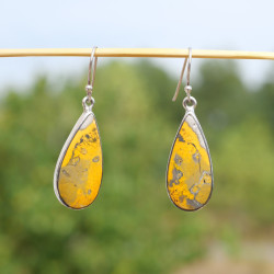 Boucles gouttes en Jaspe bourdon et argent