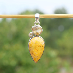 Pendentif argent 3 pierres Jaspe bourdon et Citrine