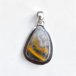 Pendentif pierre Jaspe bourdon et argent plat