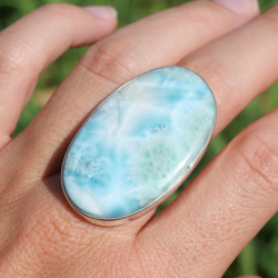 Grosse bague ovale en argent et pierre Larimar T57