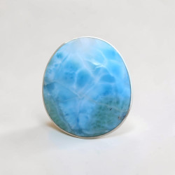 Grosse bague poire en argent et pierre Larimar T57