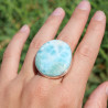 Grosse bague poire en argent et pierre Larimar T57