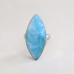 Bague navette pierre Larimar et argent T55