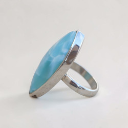 Bague navette pierre Larimar et argent T55