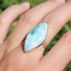 Bague navette pierre Larimar et argent T55