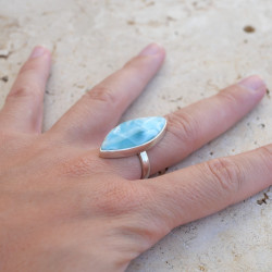 Bague navette pierre Larimar et argent T55