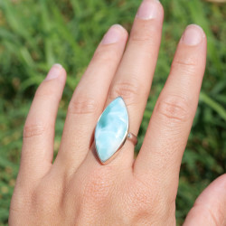 Bague navette pierre Larimar et argent T55