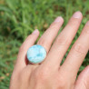 Bague ronde en argent et pierre Larimar T55