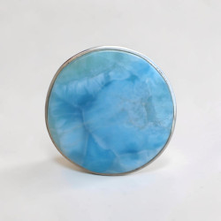 Bague ronde en argent et pierre Larimar T55