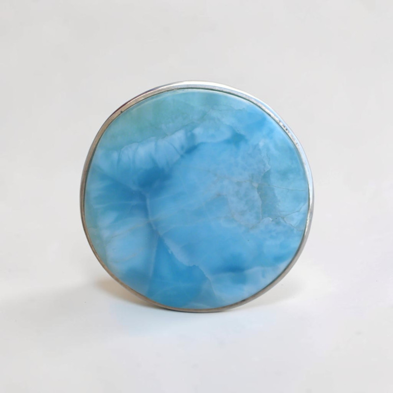 Bague ronde en argent et pierre Larimar T55