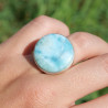 Bague ronde en argent et pierre Larimar T55