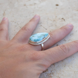 Bague goutte en Larimar et argent double T60