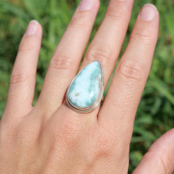 Bague goutte en Larimar et argent double T60
