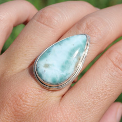 Bague goutte en Larimar et argent double T60