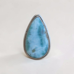 Bague goutte en Larimar et argent double T60
