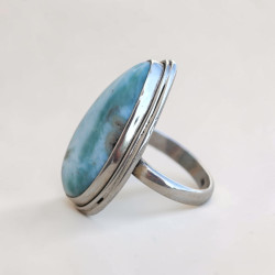 Bague goutte en Larimar et argent double T60