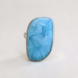 Bague forme asymétrique en Larimar et argent T53