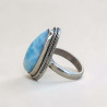 Bague pierre goutte en Larimar et argent strié T52