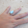 Bague pierre goutte en Larimar et argent strié T52