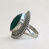 Bague navette pierre Agate verte facettée et argent ciselé T55