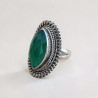 Bague navette pierre Agate verte facettée et argent ciselé T55