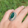 Bague navette pierre Agate verte facettée et argent ciselé T55