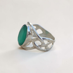 Bague argent croisé et pierre facettée Agate verte T57
