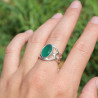 Bague argent croisé et pierre facettée Agate verte T57