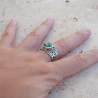 Anneau ajouré spirales argent et pierre Agate verte T62