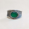 Anneau en argent strié et pierre Agate verte ovale T56