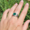 Anneau en argent strié et pierre Agate verte ovale T56