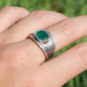 Anneau en argent strié et pierre Agate verte ovale T56