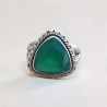 Bague trillion haute argent ciselé et pierre Agate verte T55 réglable