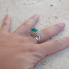 Bague trillion haute argent ciselé et pierre Agate verte T55 réglable